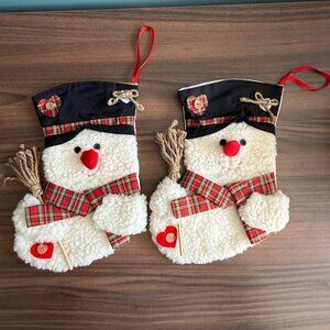 Pair Vintage Snowman Christmas Stockings Plaid Scarf Hat Springwater Cookie Co.